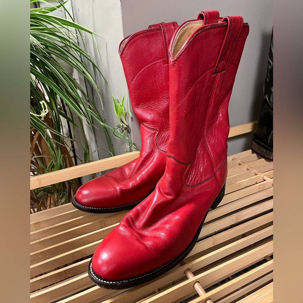 Justin Boots Red Leather Western Cowboy Boots